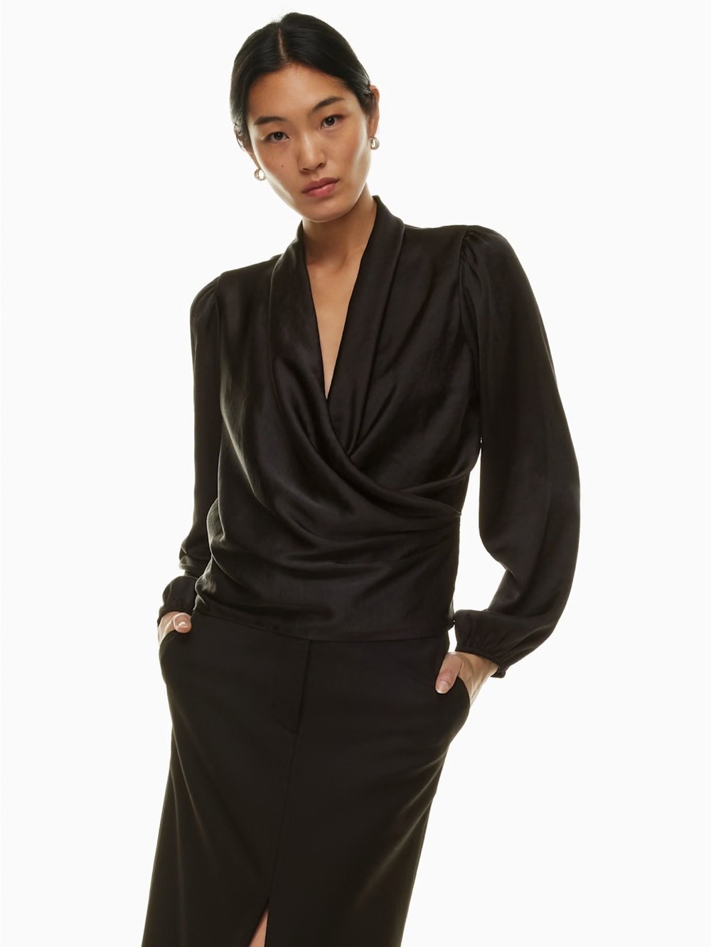 Aritzia Wilfred Post Script Satin Blouse - Black - XL